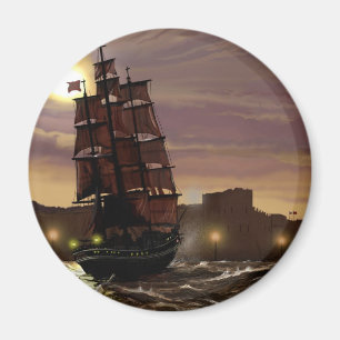 Imán Barco de navegación de la puesta del sol visto a