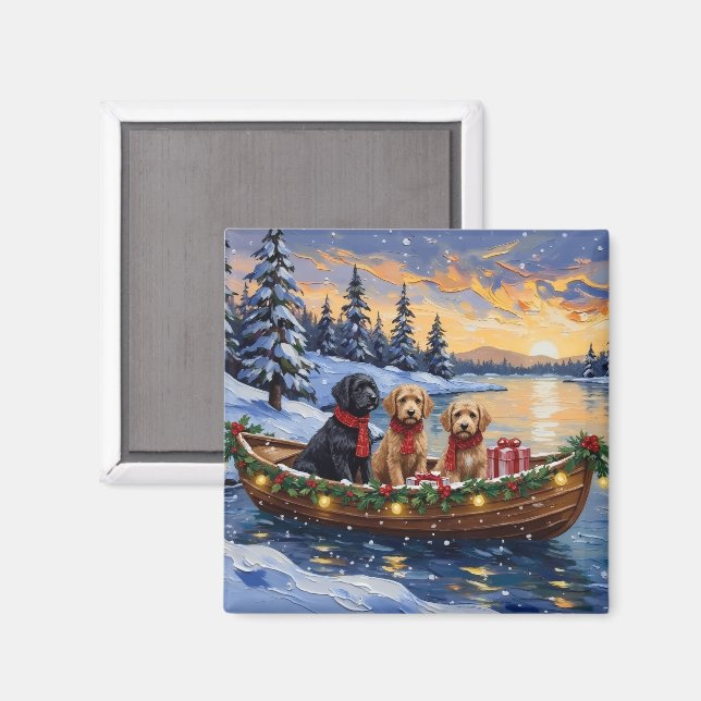 Imán Barco de Navidad de Bernedoodle Vacaciones (Anverso/Reverso)