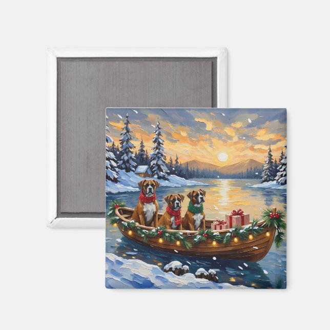 Imán Barco de Navidad de Boxer Festejo (Anverso/Reverso)