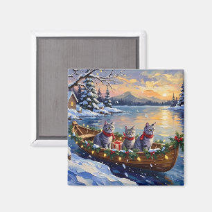 Imán Barco de Navidad de Gato Azul Oriental Fiesta