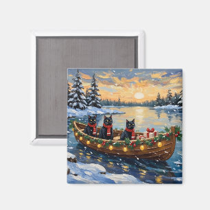 Imán Barco de Navidad de Gato Negro Fiesta