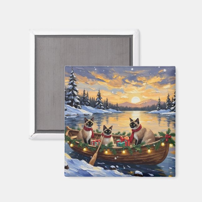 Imán Barco de Navidad de Gato Siamés Fiesta (Anverso/Reverso)