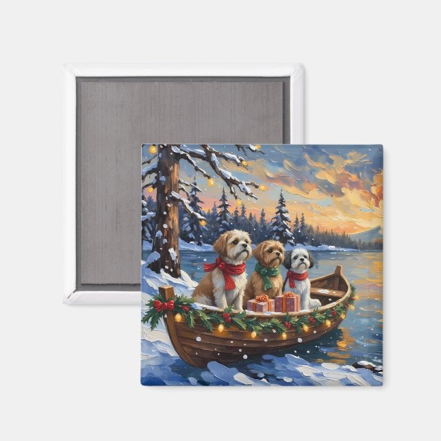 Imán Barco de Navidad de Shih Tzu Fiesta (Anverso/Reverso)