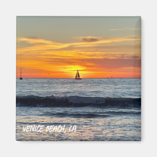 Imán Barco de vela al atardecer - Venice Beach, CA (Frente)