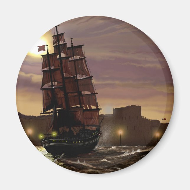Imán Barco de vela con puesta de sol visto a través de  (Frente)