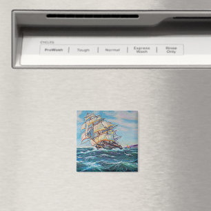 Imán Barco de vela en aguas tosferas pintura al aceite