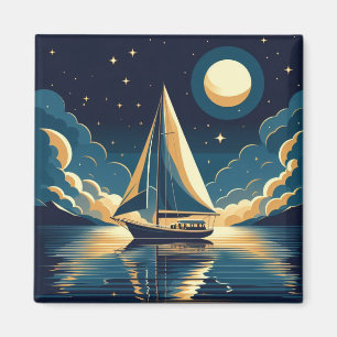 Imán Barco de vela por la noche