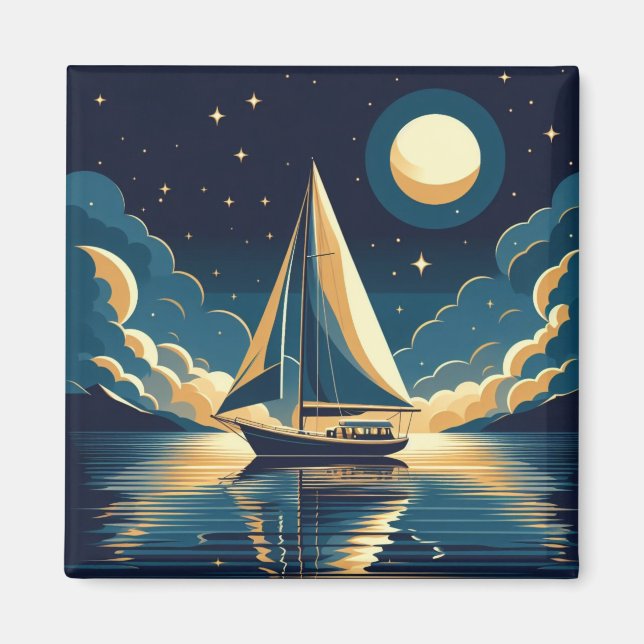 Imán Barco de vela por la noche (Frente)