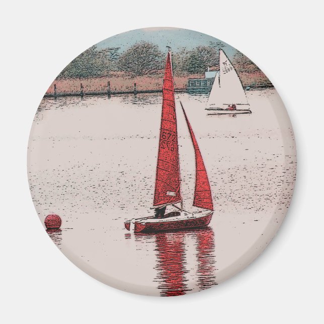 Imán Barco de vela rojo (Frente)