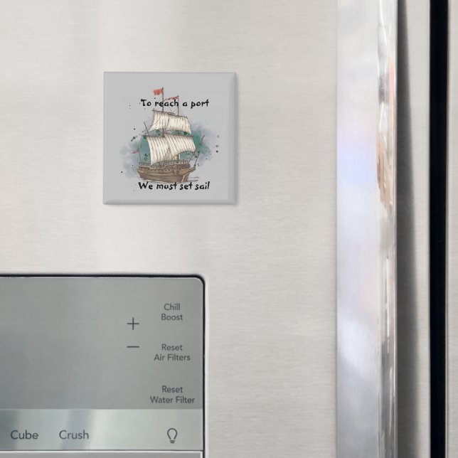 Imán Barco Dibujado A Mano En Ola De Barras Sobre Fondo (In situ (nevera))