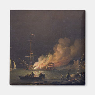 Imán Barco en llamas en la noche, c.1756 (aceite sobre 