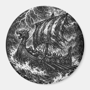 Imán Barco largo vikingo en la tormenta — Ink Saga Art
