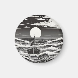 Imán Barco solitario blanco y negro en el océano