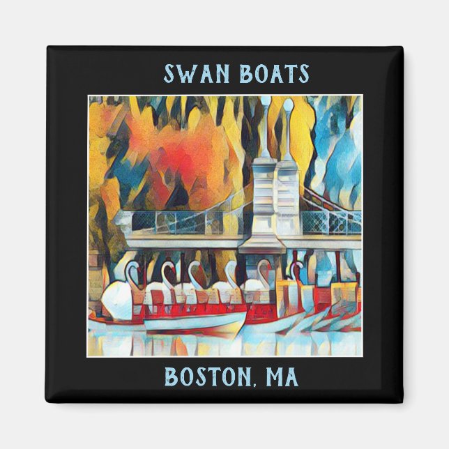 Imán Barcos cisnes de Boston con fondo negro (Frente)