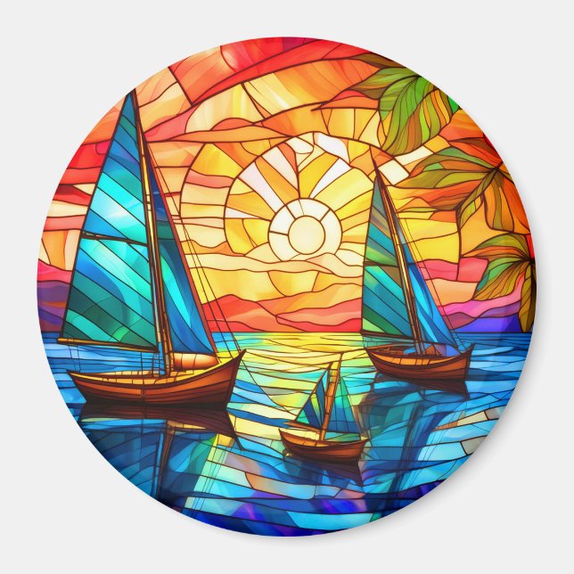 Imán Barcos de vela al atardecer (Frente)