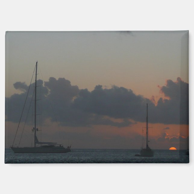 Imán Barcos de vela en el atardecer marino tropical (Anverso)
