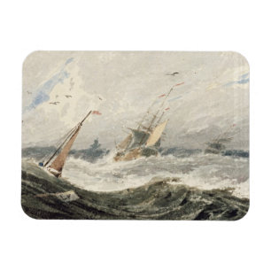 Imán Barcos en un mar tempestuoso (w/c sobre el grafito