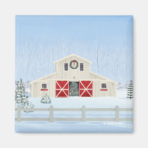Imán Barn de Navidades blancos y nevados en invierno