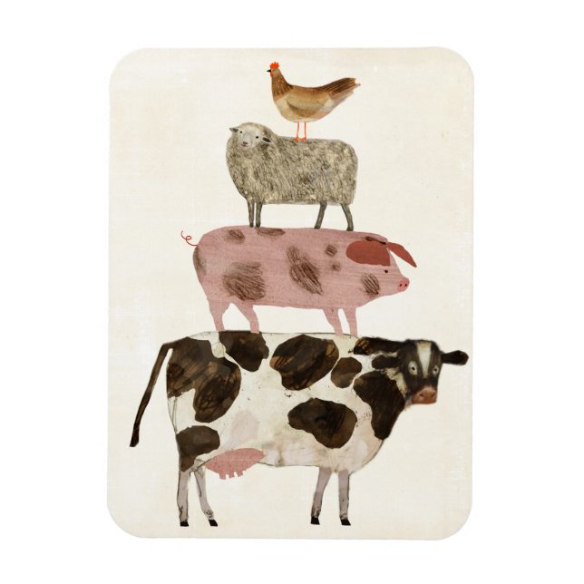 Imán Barnyard Buds: vaca, cerdo, oveja y gallina (Vertical)