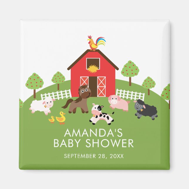 Imán Barnyard Farm Animals Baby Shower Favor Magnet (Frente)