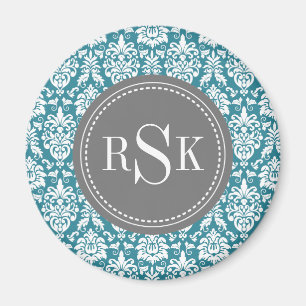 Imán Barraca Verde azulada de monograma elegante