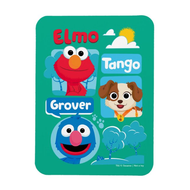 Imán Barrio Sésamo | Gráfico Elmo, Tango y Grover Park (Vertical)
