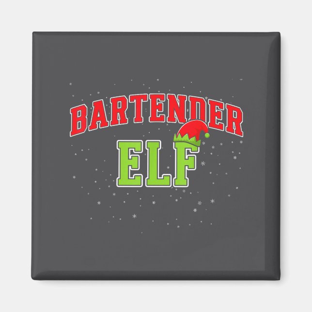 Imán Bartender Elf Christmas Family Matching Group Xmas (Frente)