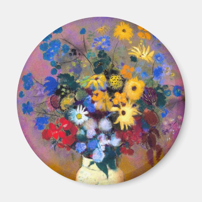 Imán Base blanca con flores Odilon Redon (Frente)