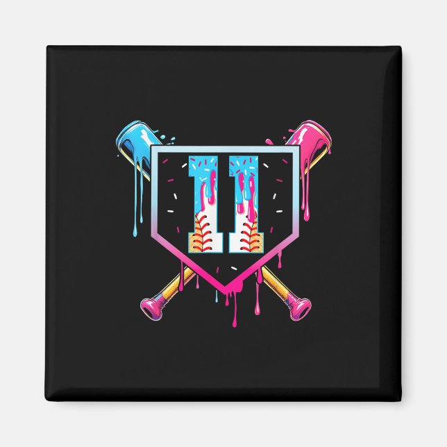 Imán Baseball 11 Year Old Ice Cream Drip 11th Birthday  (Frente)