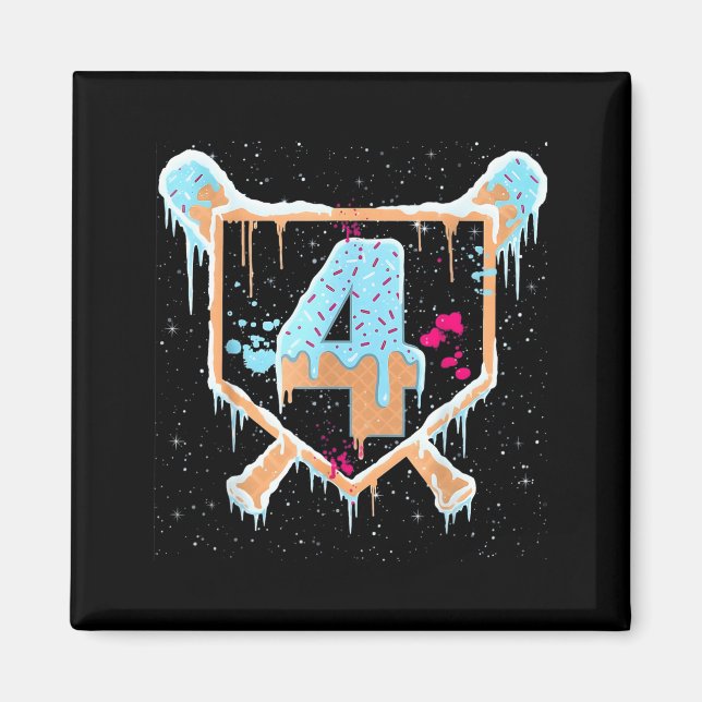 Imán Baseball 4 Year Old Ice Cream Drip 4th Birthday Bo (Frente)