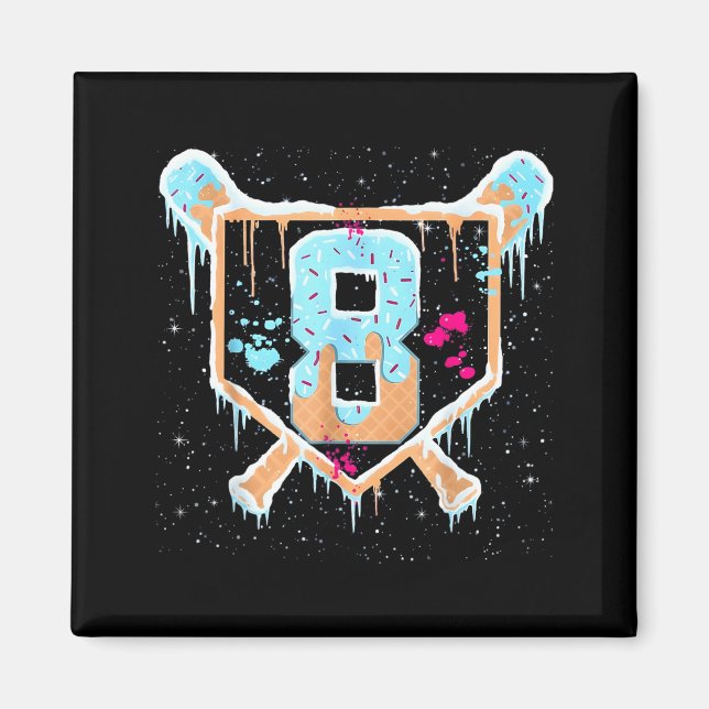 Imán Baseball 8 Year Old Ice Cream Drip 8th Birthday Bo (Frente)