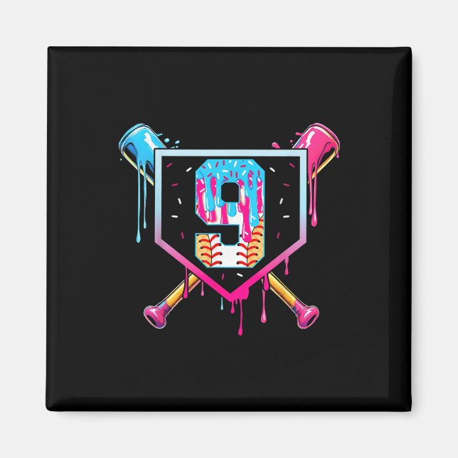 Imán Baseball 9 Year Old Ice Cream Drip 9th Birthday Bo (Frente)