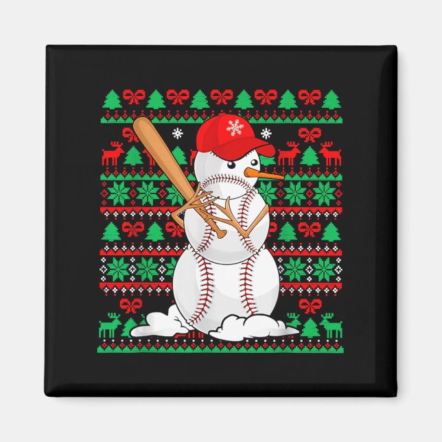Imán Baseball Boys Men Christmas Snowman Players Ugly X (Frente)