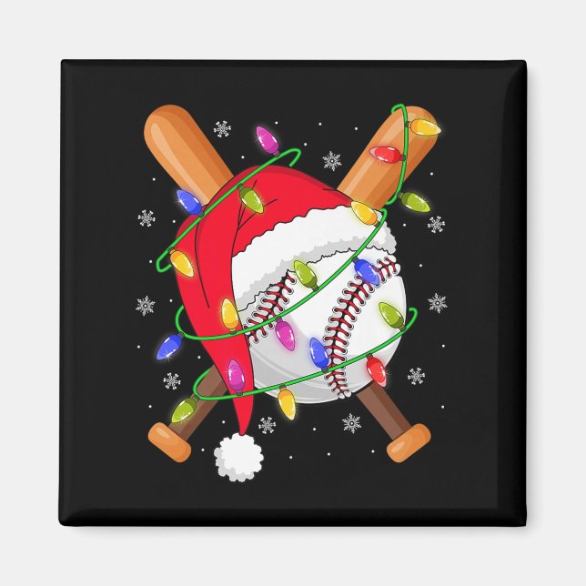 Imán Baseball Christmas Lights Santa Hat Baseball Playe (Frente)