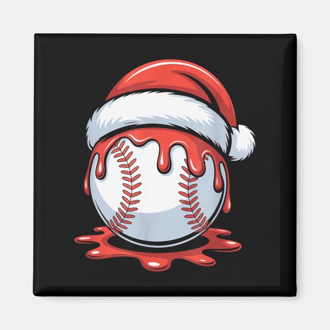 Imán Baseball Christmas Santa Hat Dripng Festive Holida (Frente)