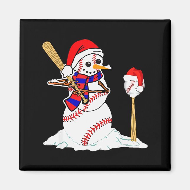 Imán Baseball Christmas Snowman Playing Baseball  (Frente)