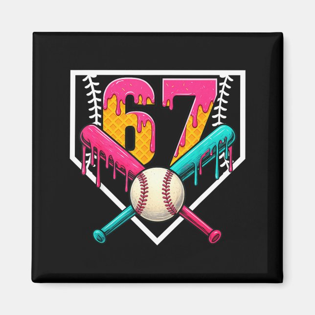 Imán Baseball Ice Cream Drip Number 67 Player 67th Birt (Frente)