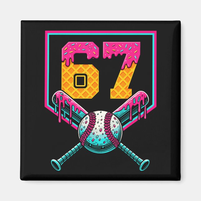 Imán Baseball Ice Cream Drip Number 67 Player 67th Birt (Frente)