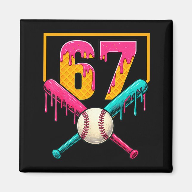 Imán Baseball Ice Cream Drip Number 67 Player 67th Birt (Frente)