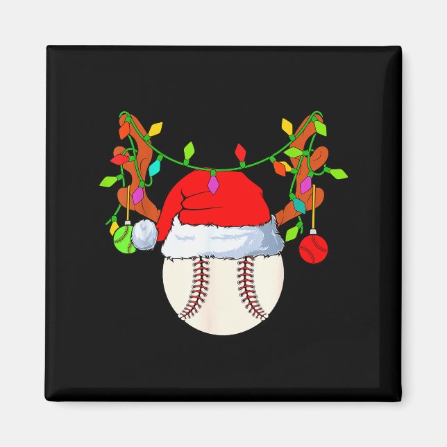 Imán Baseball Reindeer Santa Hat Christmas  (Frente)