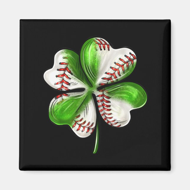 Imán Baseball Shamrock St Patrick's Day Clover With Bas (Frente)
