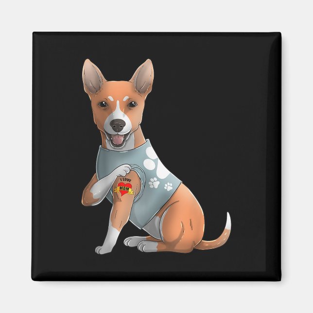 Imán Basenji Amo A Mamá Tattoo Camiseta De Perro Madres (Frente)