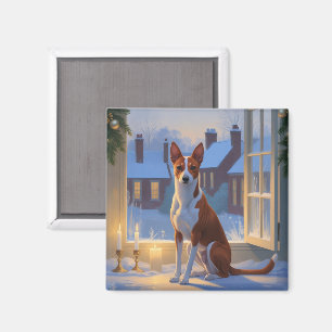 Imán Basenji con Luces de Navidad Fiesta