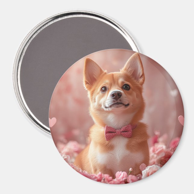 Imán Basenji con Rosas - Día de San Valentín (Anverso/Reverso)
