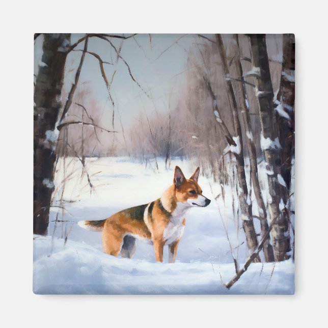 Imán Basenji Deja que nieve Navidad  (Frente)