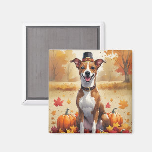 Imán Basenji en Hojas de Otoño Arte de Acción de Gracia