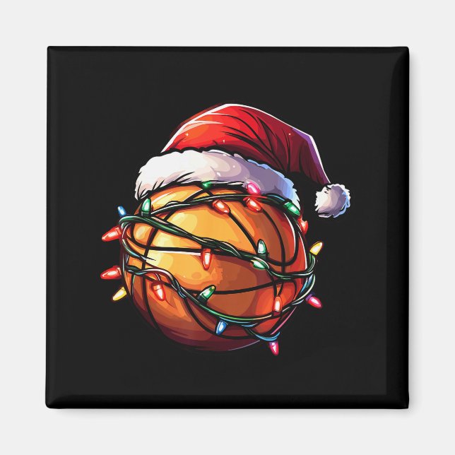 Imán Basketball Christmas Lights Santa Hat Basketball P (Frente)