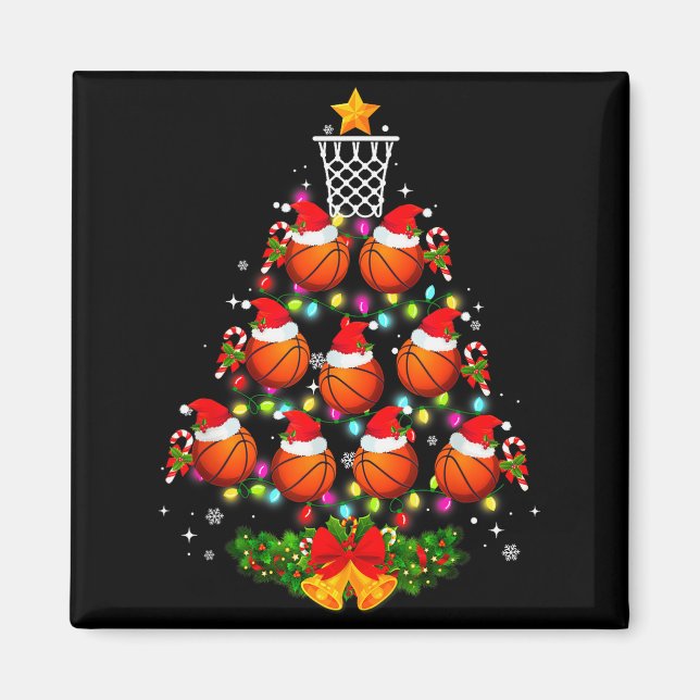 Imán Basketball Christmas Tree Lights Red Santa Hat Xma (Frente)