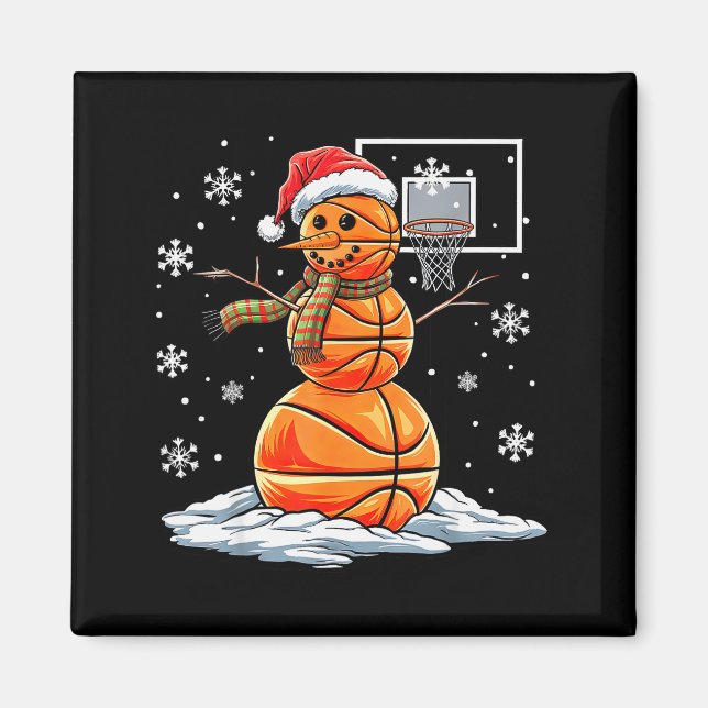 Imán Basketball Snowman Player Santa Hat Christmas Funn (Frente)