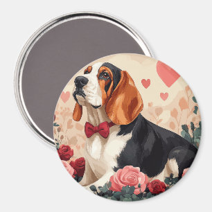 Imán Basset Hound con Rosas - Día de San Valentín